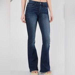 Buckle Black Super Dark wash  raw hem Flare jeans